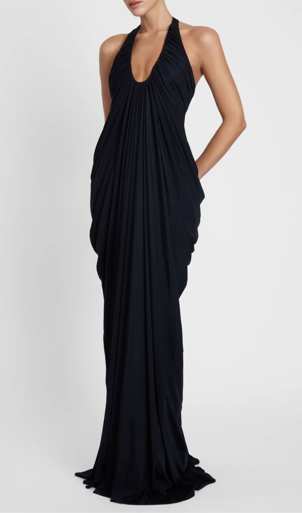4109be105fcaa41aa3fc2be99c7ef7ec.jpg Fashionslee Women Kenza Black Halter Pleated Maxi Dress