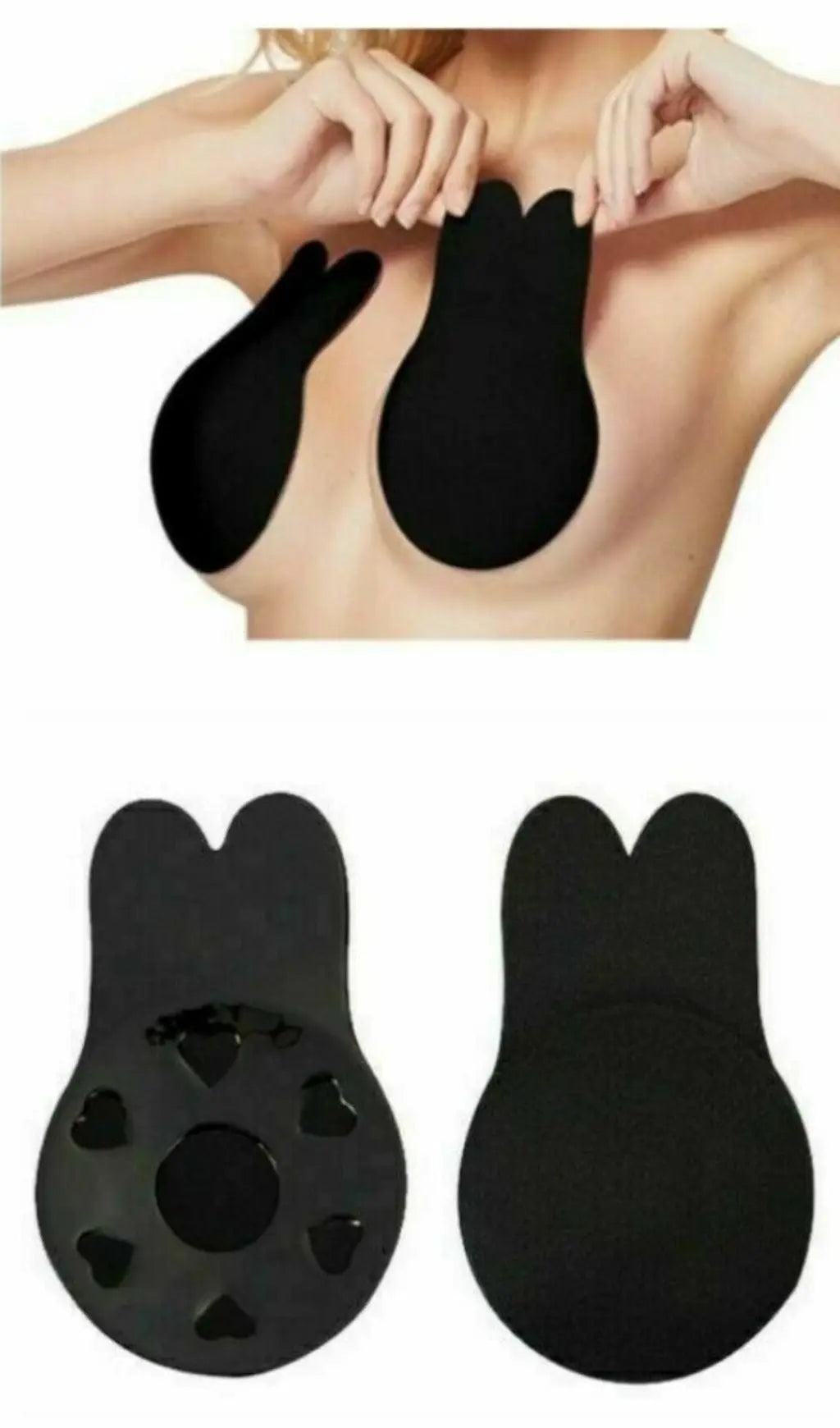 Fashionslee Women Sticky Invisible Backless Lift Breast Bra - Black