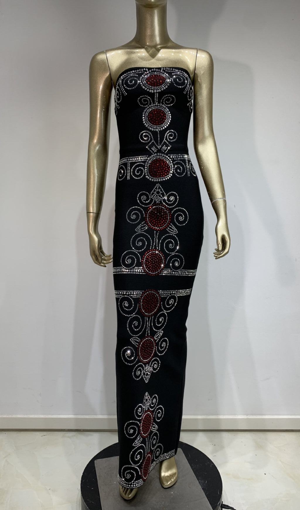 Fashionslee Women Bjork Black Strapless Bead Maxi Bandage Dress