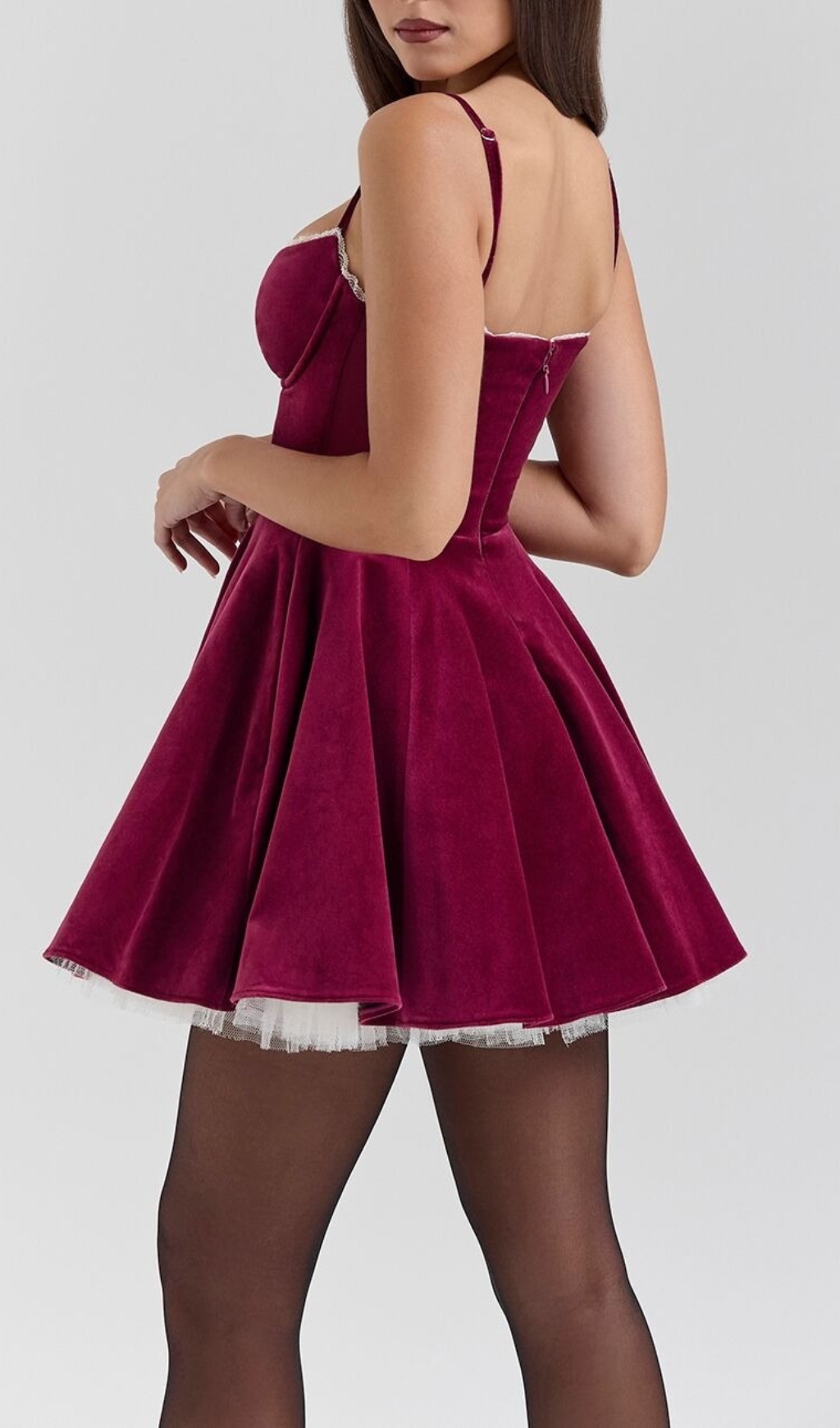 4152b13fa465aa664558de3c8ec5eeb3.jpg Fashionslee Women Brinda Burgundy Velvet Tulle Mini Dress