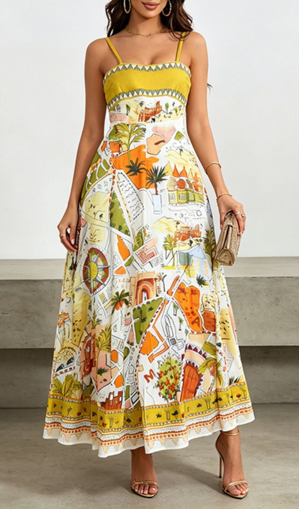 Fashionslee Women Kissa Strappy Printed Maxi Dress