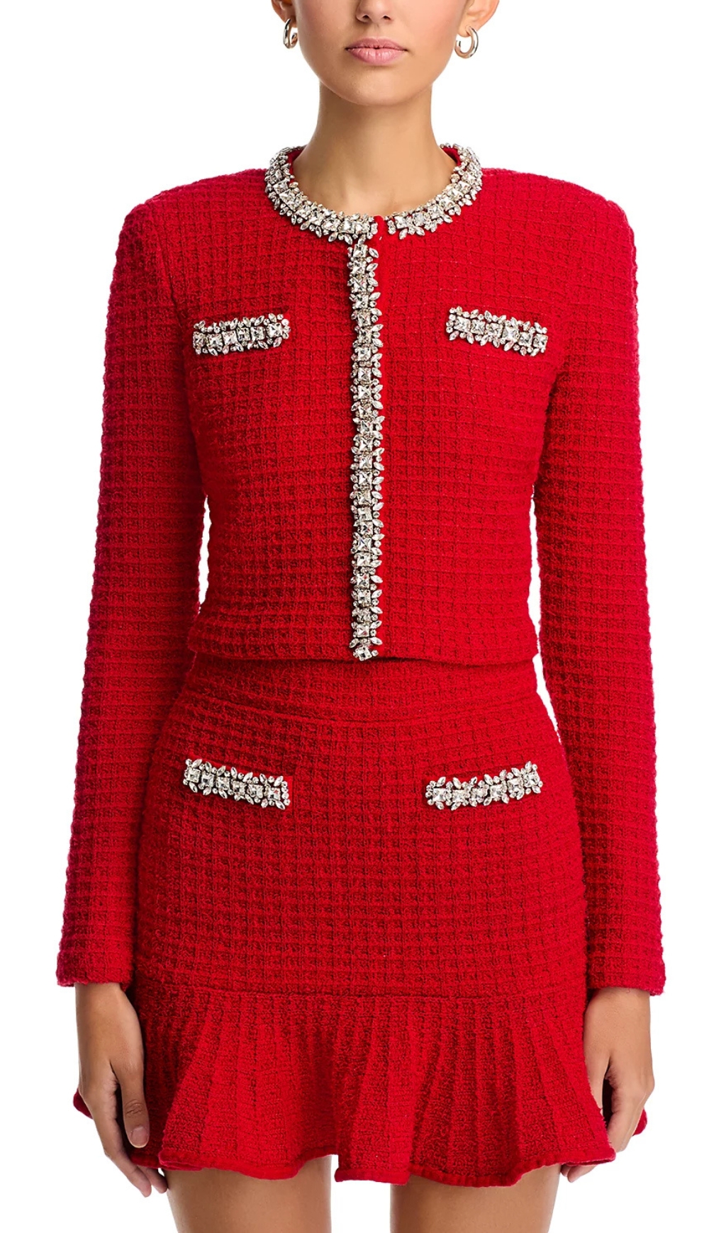 Fashionslee Women Textured Knit Embellished Trim Cardigan