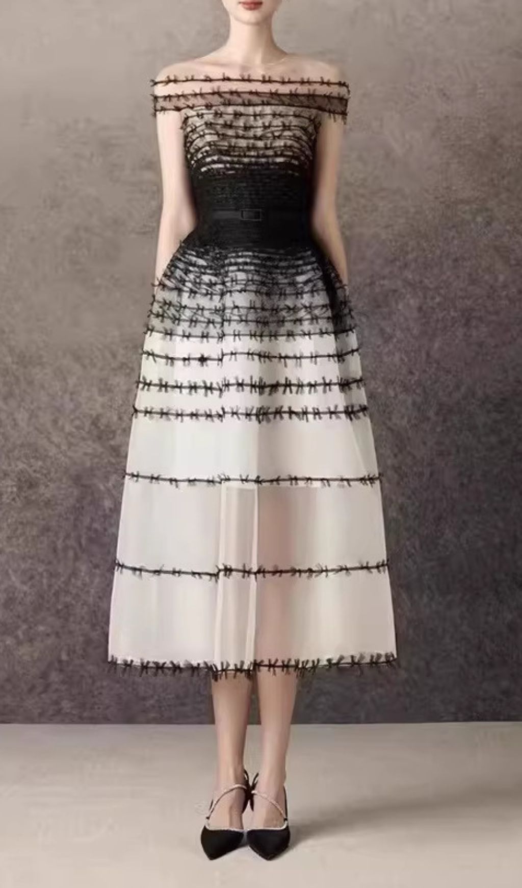 Fashionslee Women Kaidence A-line Illusion Neck Mesh Lace Midi Dress