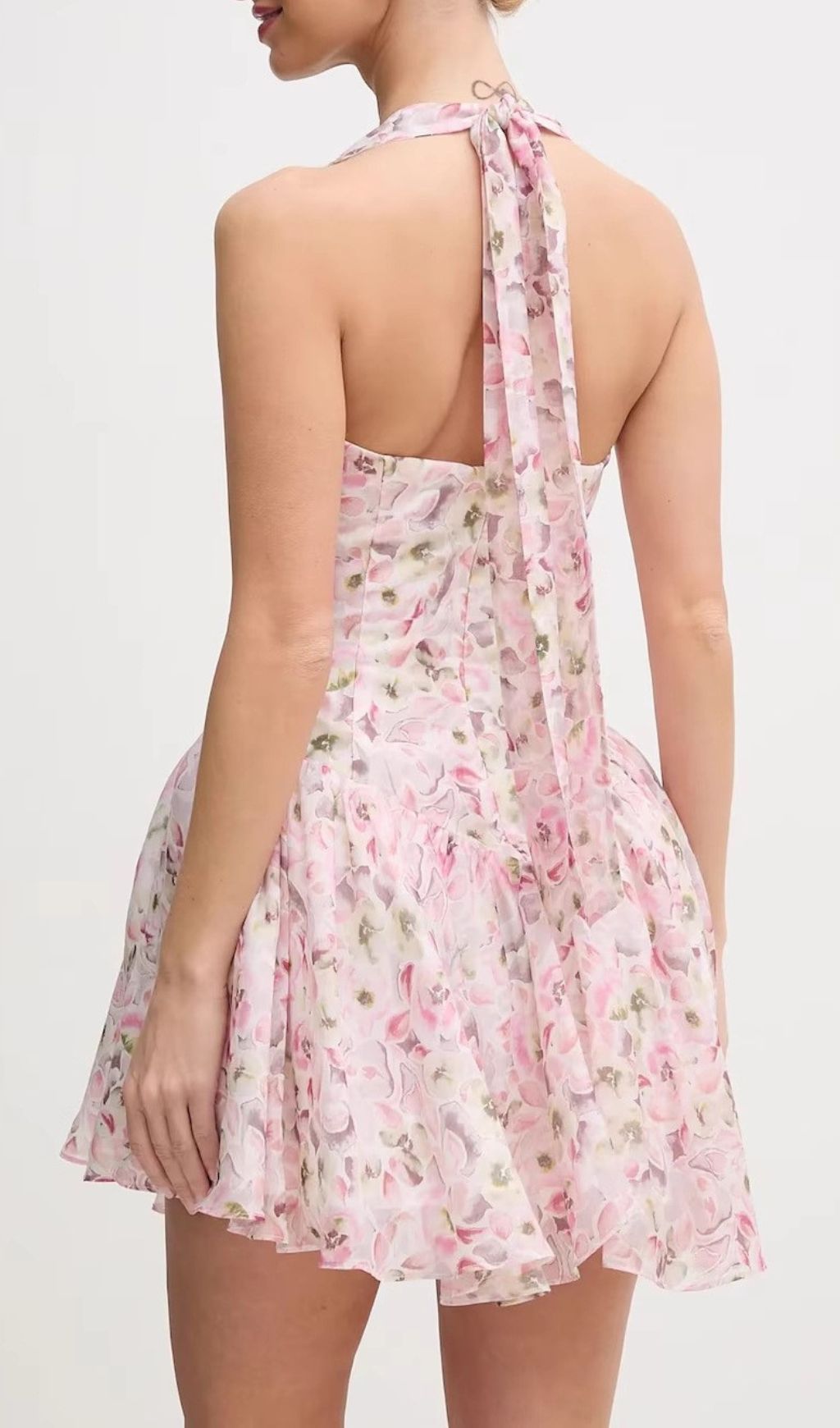Fashionslee Women Hervé Pink Halter Floral Mini Dress
