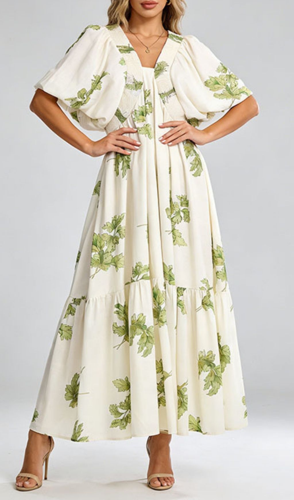 Fashionslee Women Karrie Puff-Sleeve Printed Maxi Dress
