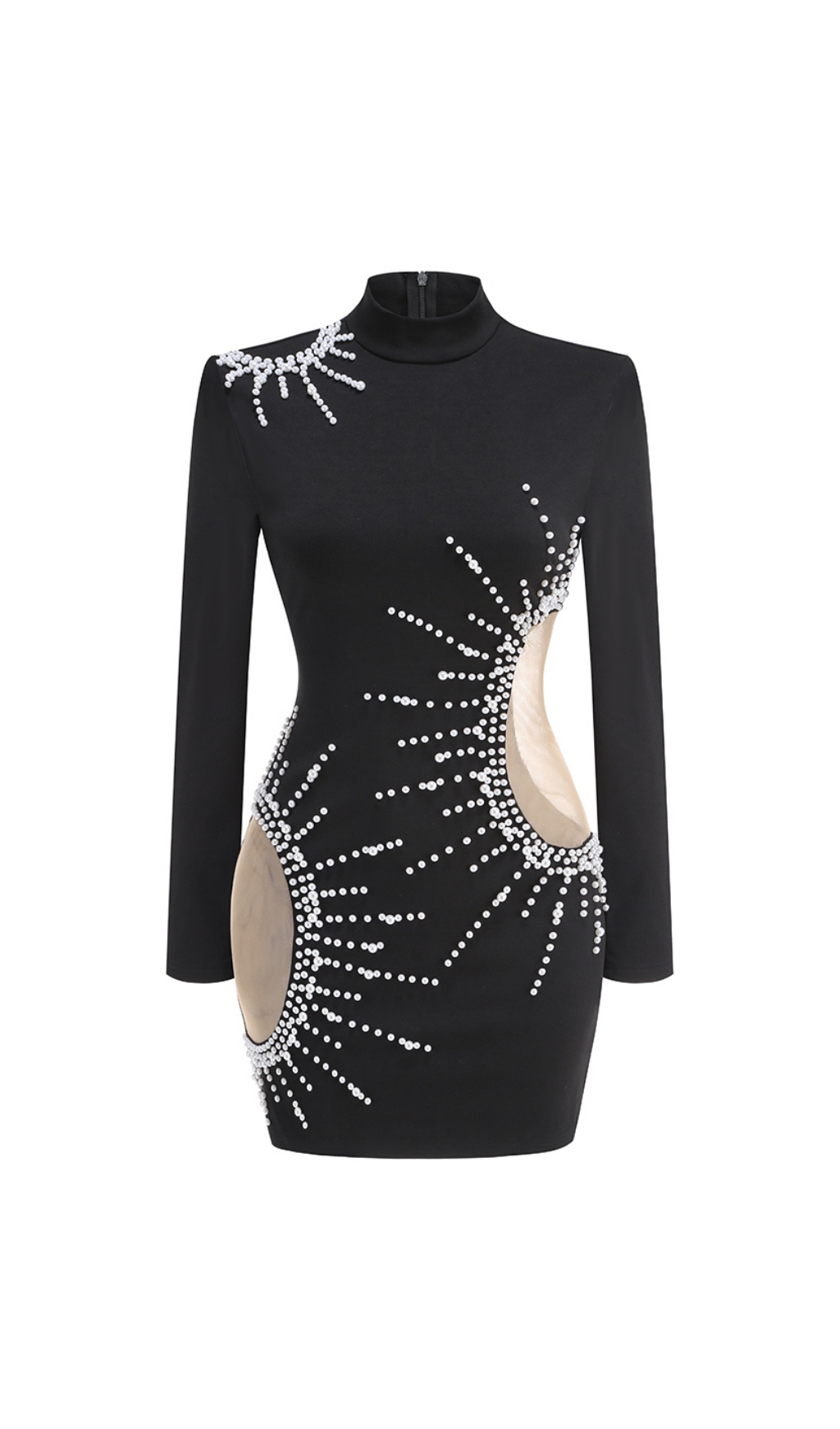 41edd03833fdcf28df7889b5c8f276ba.jpg Fashionslee Women Basanti Black Long Sleeve Pearl Mini Dress