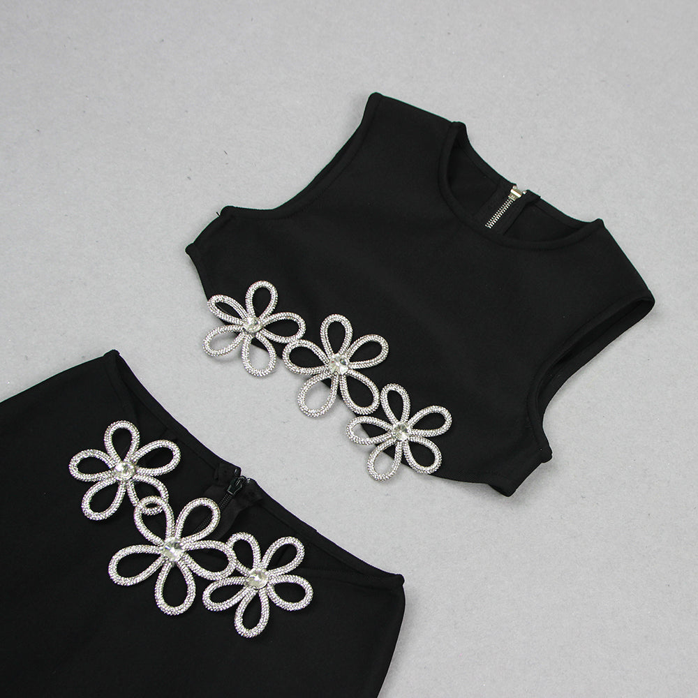 421ae56a35ec42b1e61a1df177fcbd61.jpeg Fashionslee Women Hollow Sleeveless Hot Rhinestone Top & Dress Set