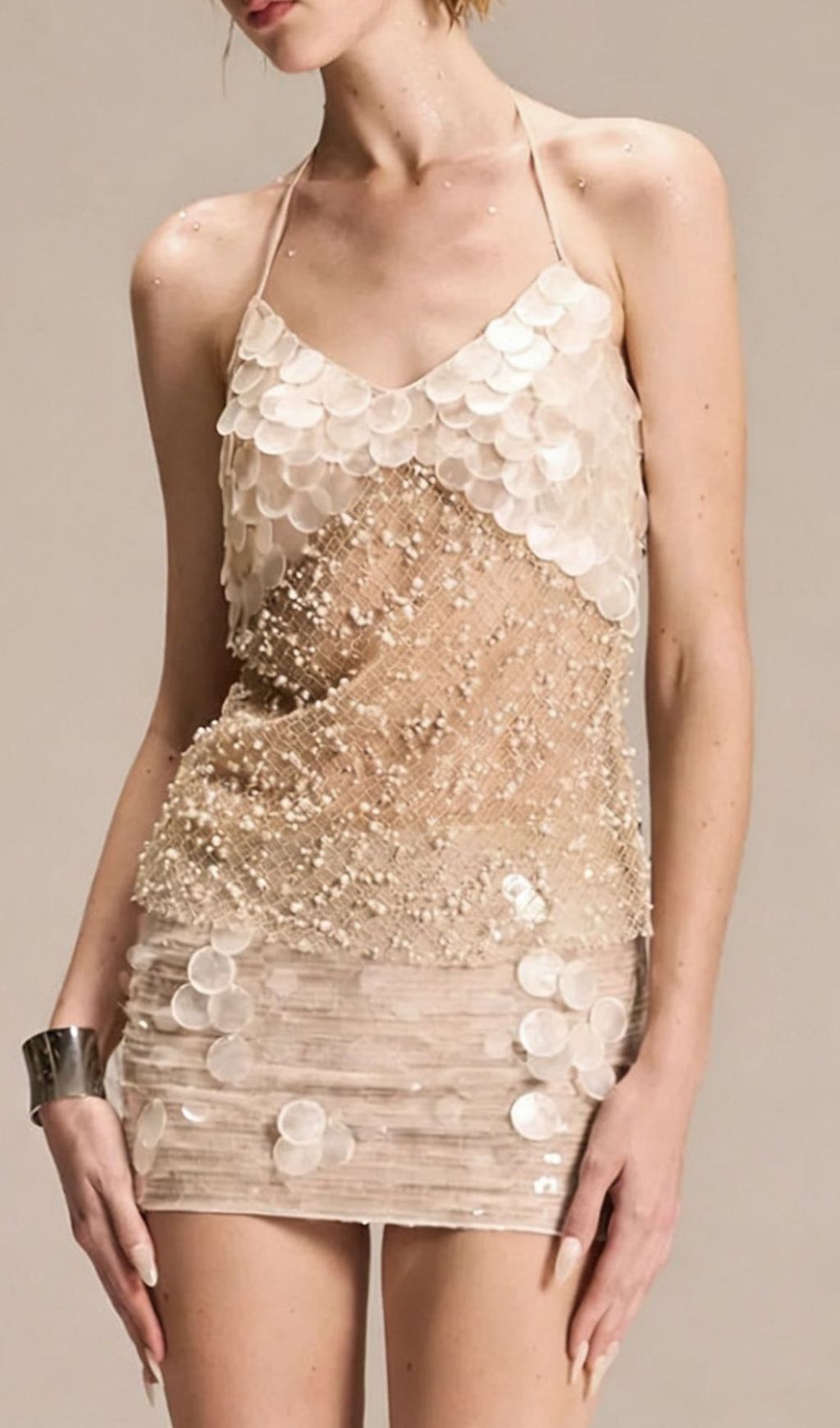 Fashionslee Women Keila Halter Sequin Beaded Mini Dress