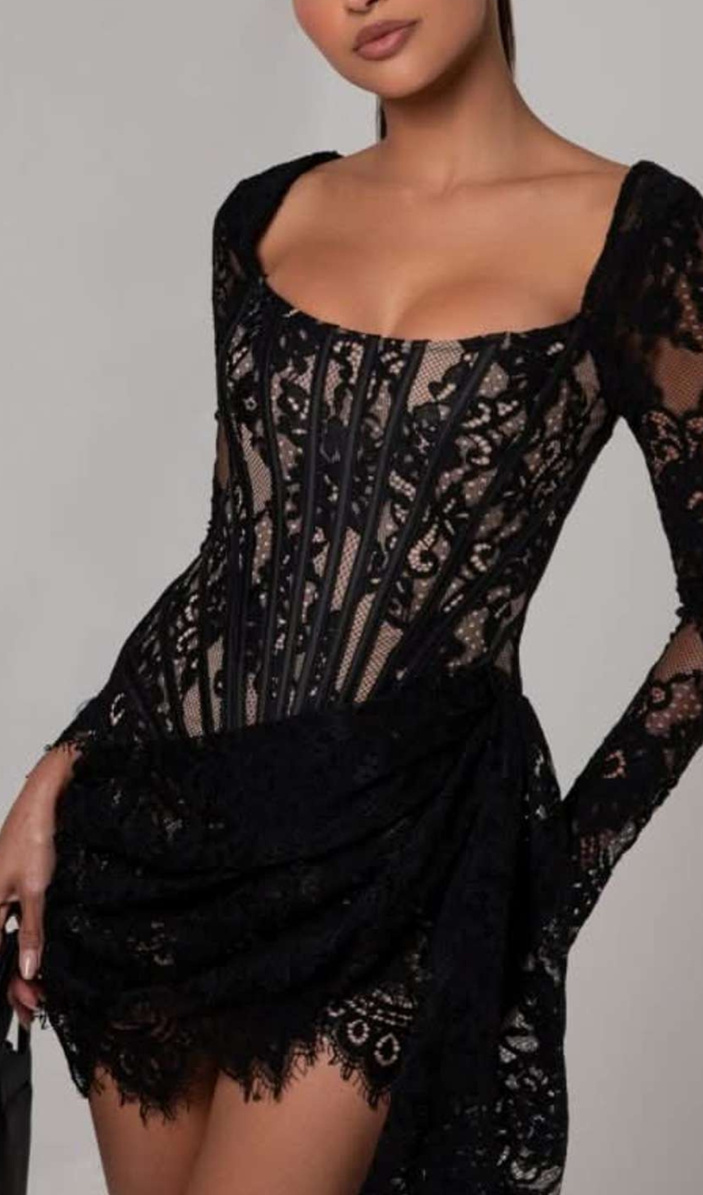 Fashionslee Women Callan Lace Long Sleeve Corset Mini Dress
