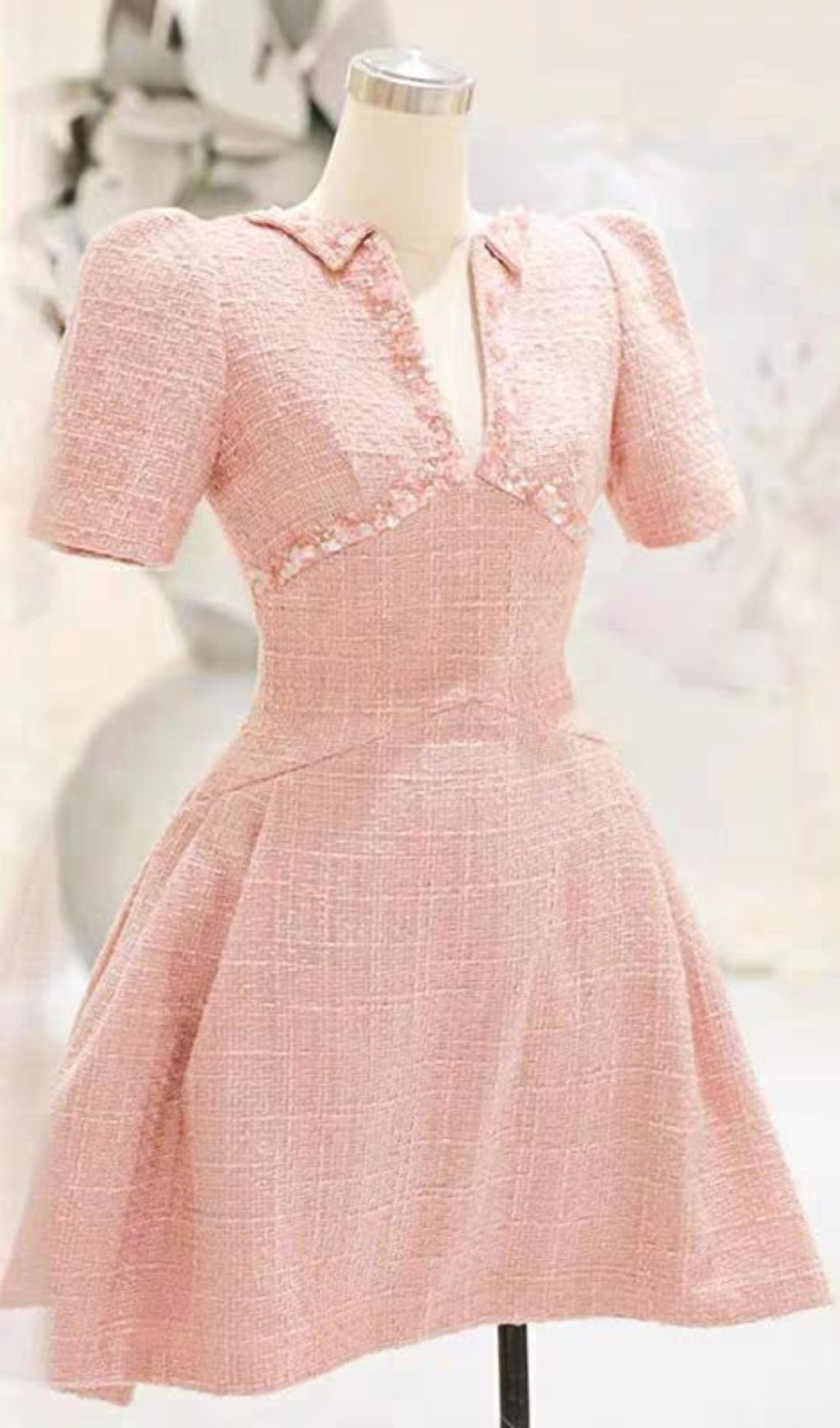 42840c0fedeadc6f38cc947ac33dcc00.jpeg Fashionslee Women A-Line Beaded Sequine Mini Dress In Pink