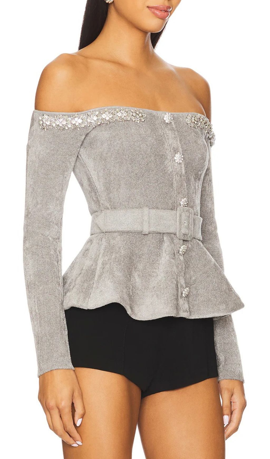 Fashionslee Women Harlean Grey Diamante Belt Cardigan