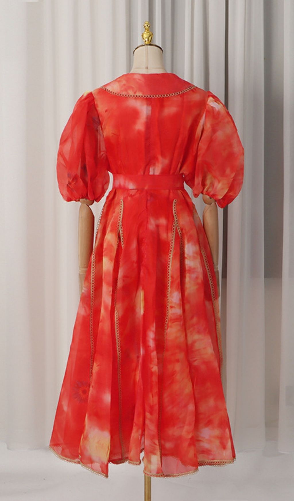 TRENDING PUFF SLEEVE PRINTED MIDI DRESS - OWNCI