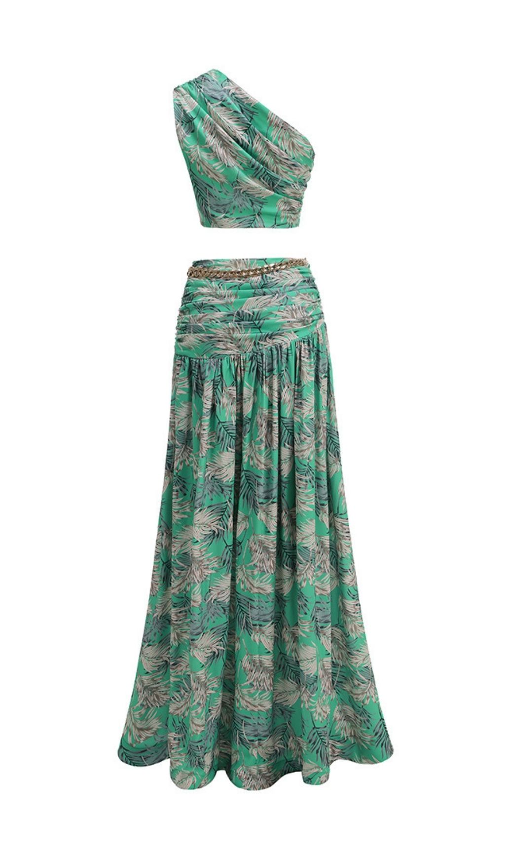 42c9bb2d7ea2a75f159a60e9711a3e0e.jpg Fashionslee Women Evelien Green Printed One-Shoulder Maxi Dress