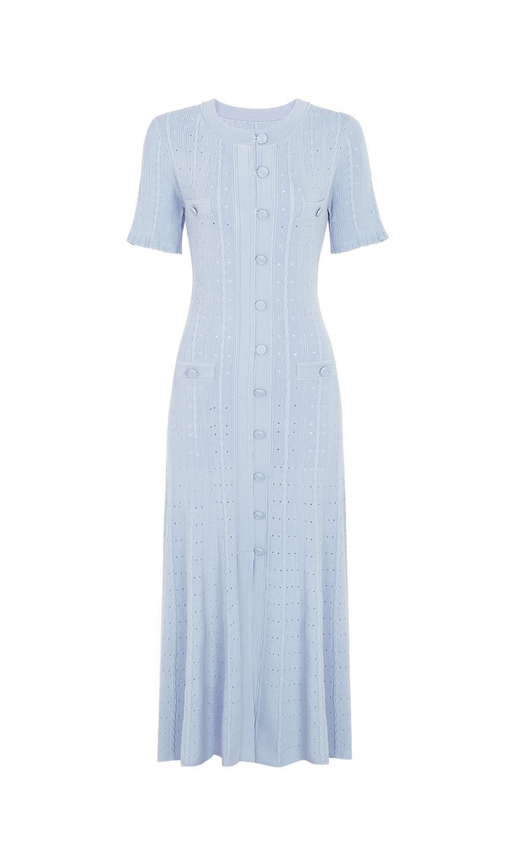 Fashionslee Women Kilenya Blue Knit Short Sleeve Midi Dress