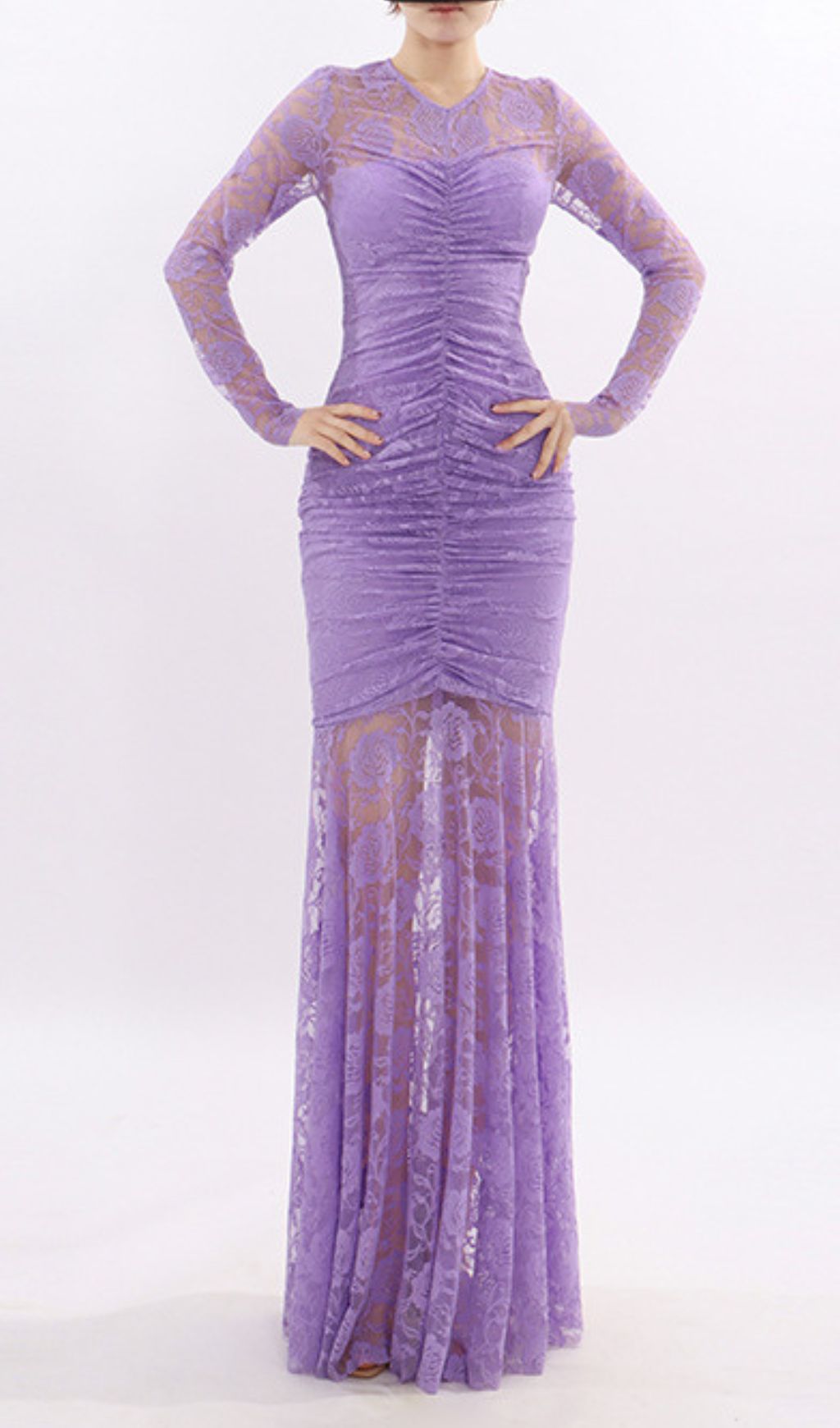 Fashionslee Women Kacey Purple Lace Long Sleeve Maxi Dress