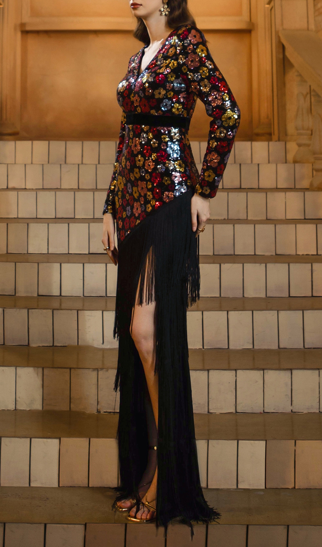 42e2ebad76d5349bcfa32367b16656c0.jpg Fashionslee Women Dimaia Flower Sequin Tassel Long Sleeve Maxi Dress