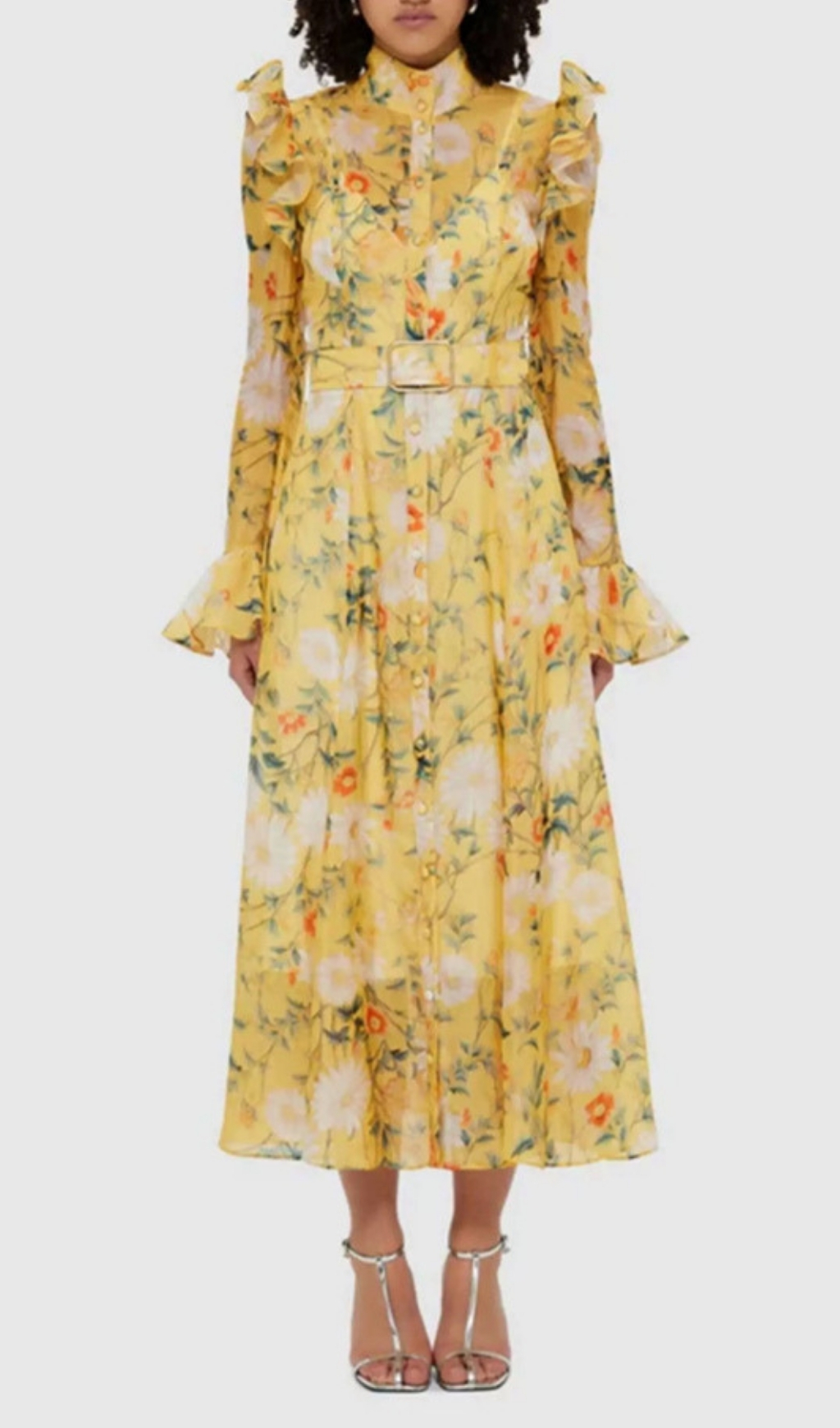 Fashionslee Women Eder Yellow Floral Long Sleeve Midi Dress