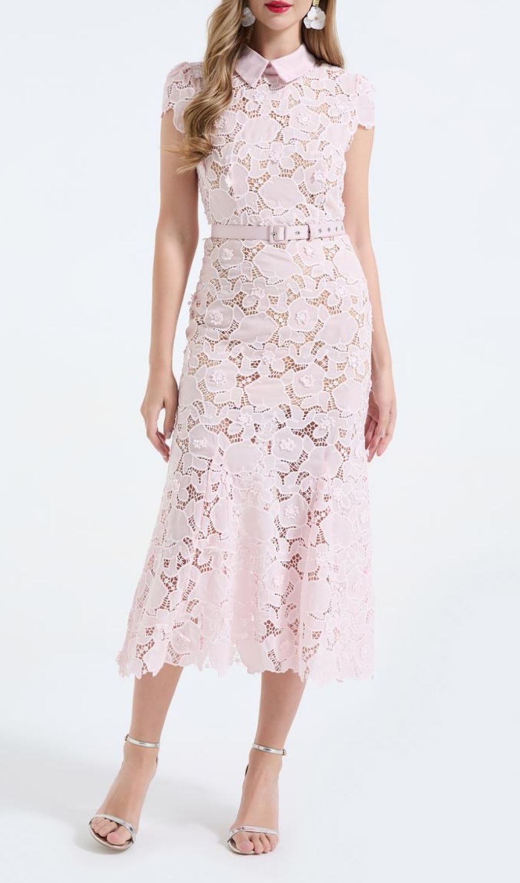 Fashionslee Women Kennita Pink Lace Midi Dress