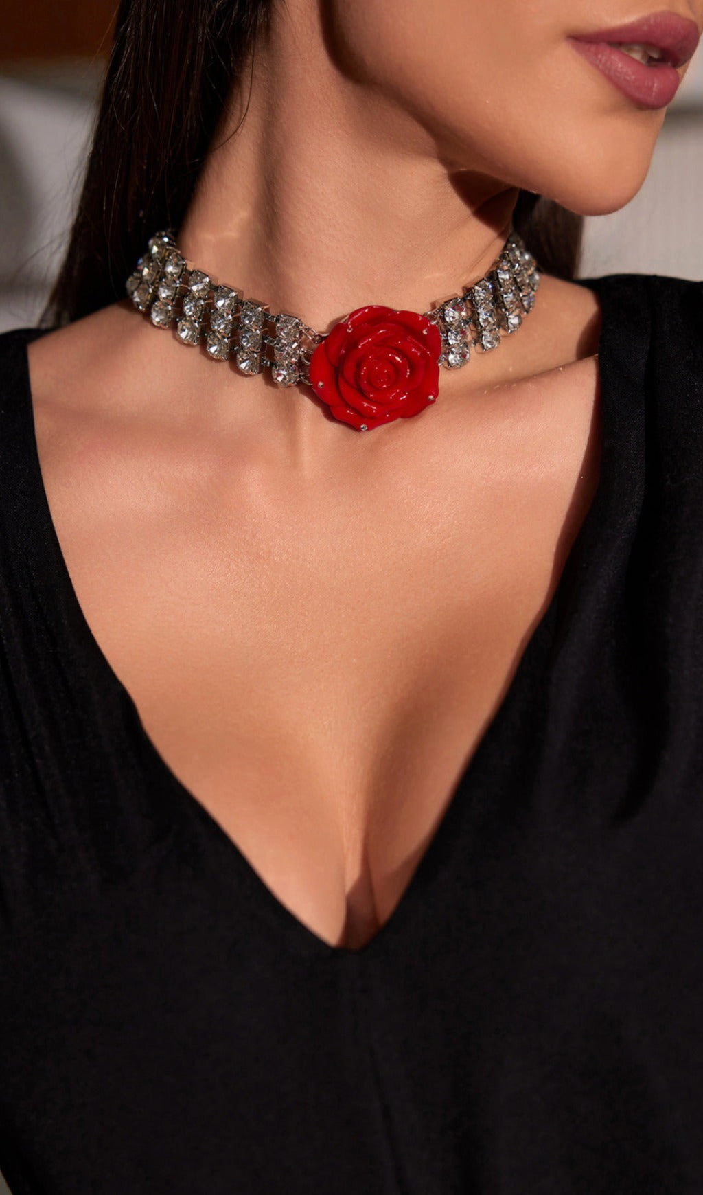 Fashionslee Women Avni Crystal Rose Necklace