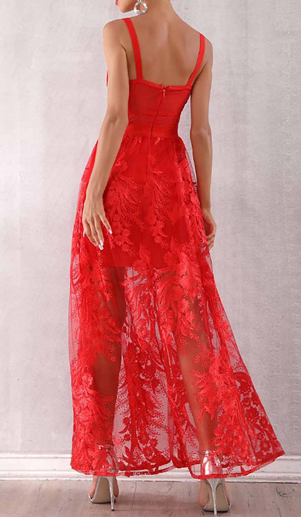 Fashionslee Women Floral Corset Lace Maix Dress In Red