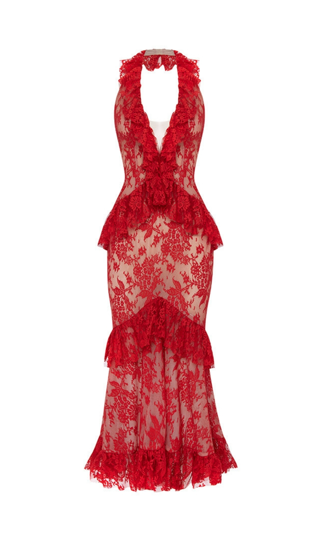 433e6a5d3eed84c370f1ed2cf3f53712.jpg Fashionslee Women Eavan Red Halter Lace Midi Dress