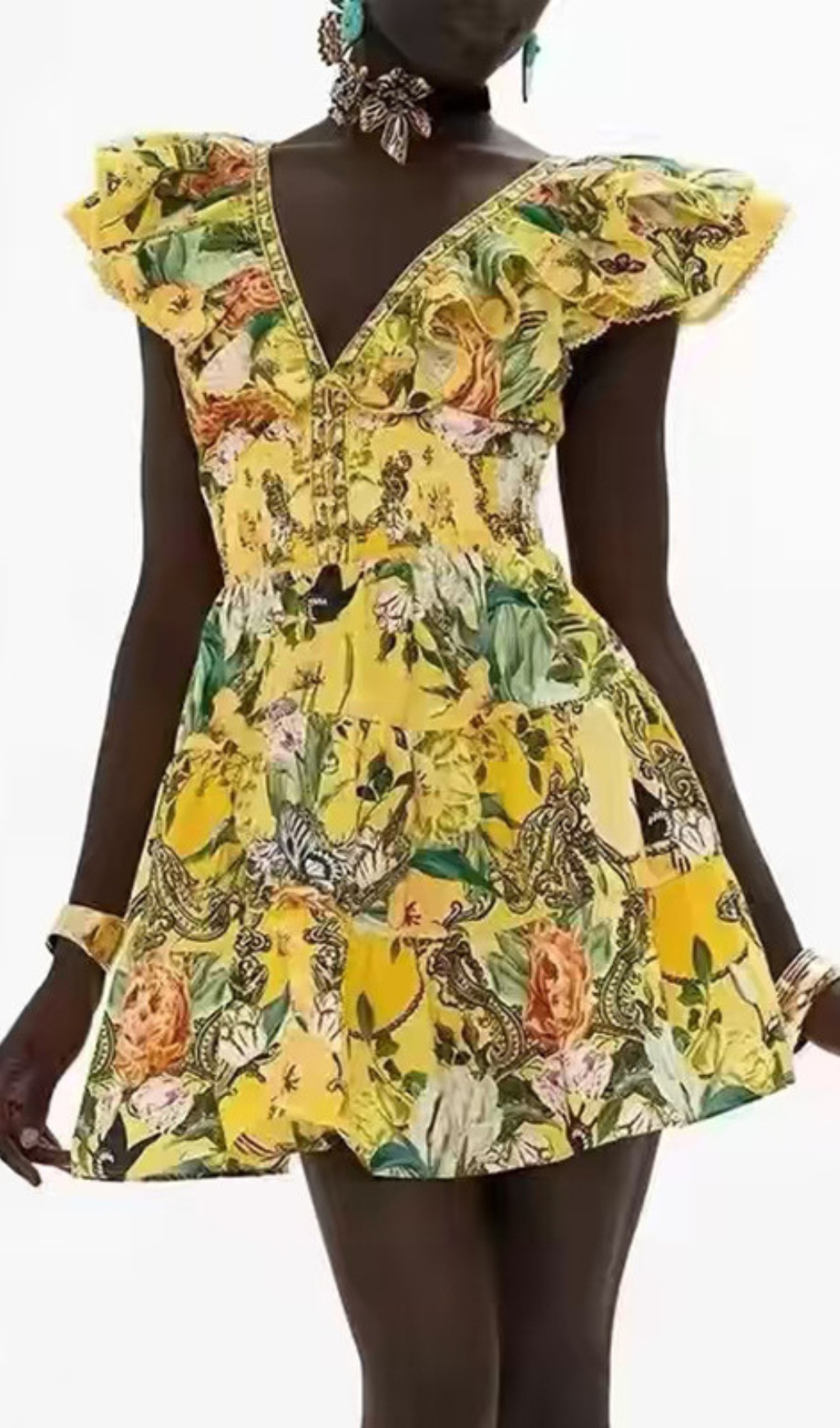 Fashionslee Women Cortez Floral V-Neck Mini Dress
