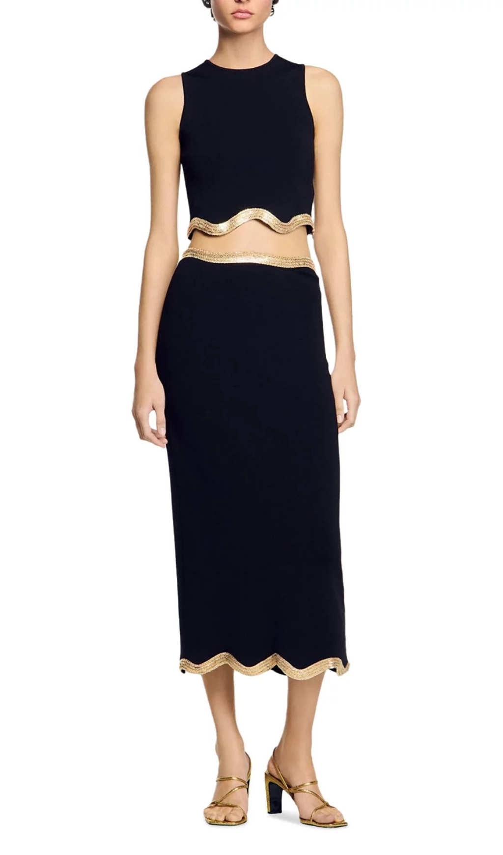 434836487d35193cdb0769c361065609.jpg Fashionslee Women Chain Trim Midi Skirt