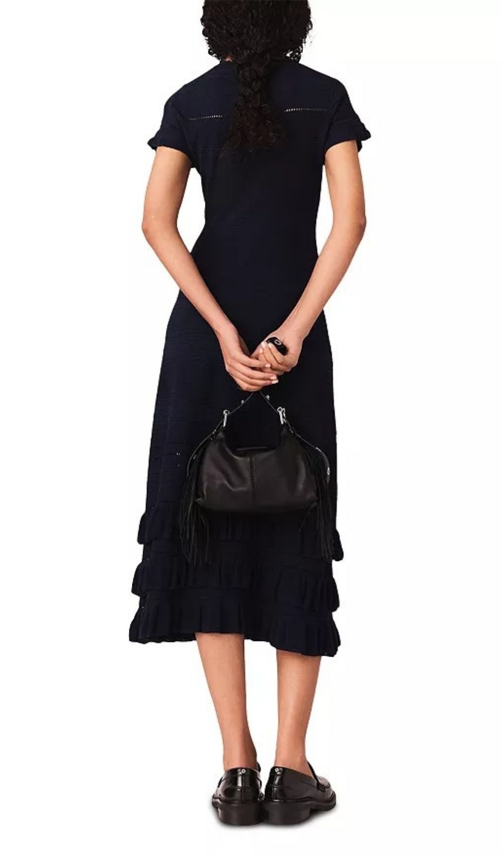 Fashionslee Women Pointelle Midi Dress with Ruffles