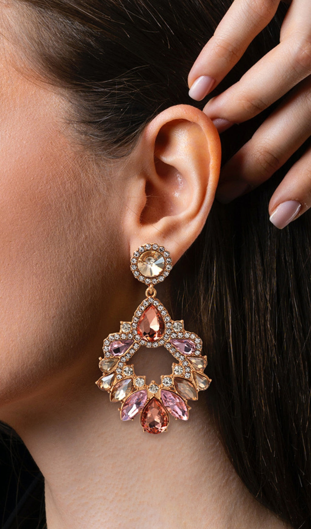 Fashionslee Women Pink Crystal Chandelier Drop Earrings