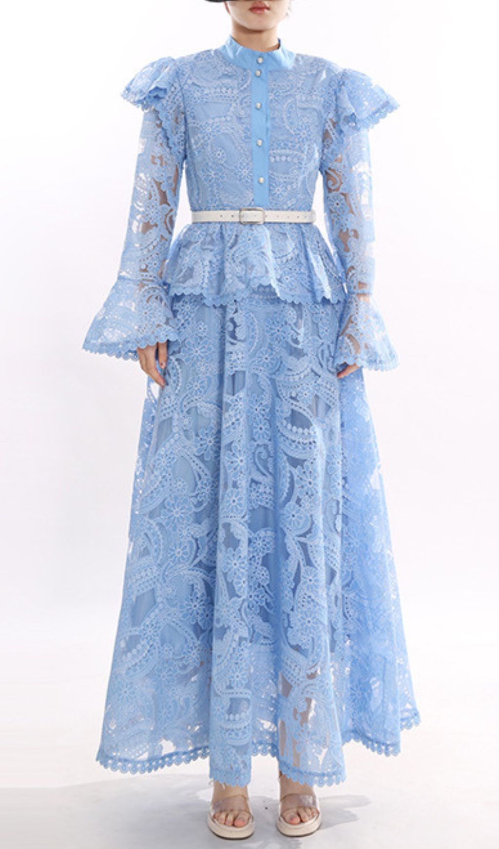 Fashionslee Women Jereni Blue Lace Embroidery Maxi Dress