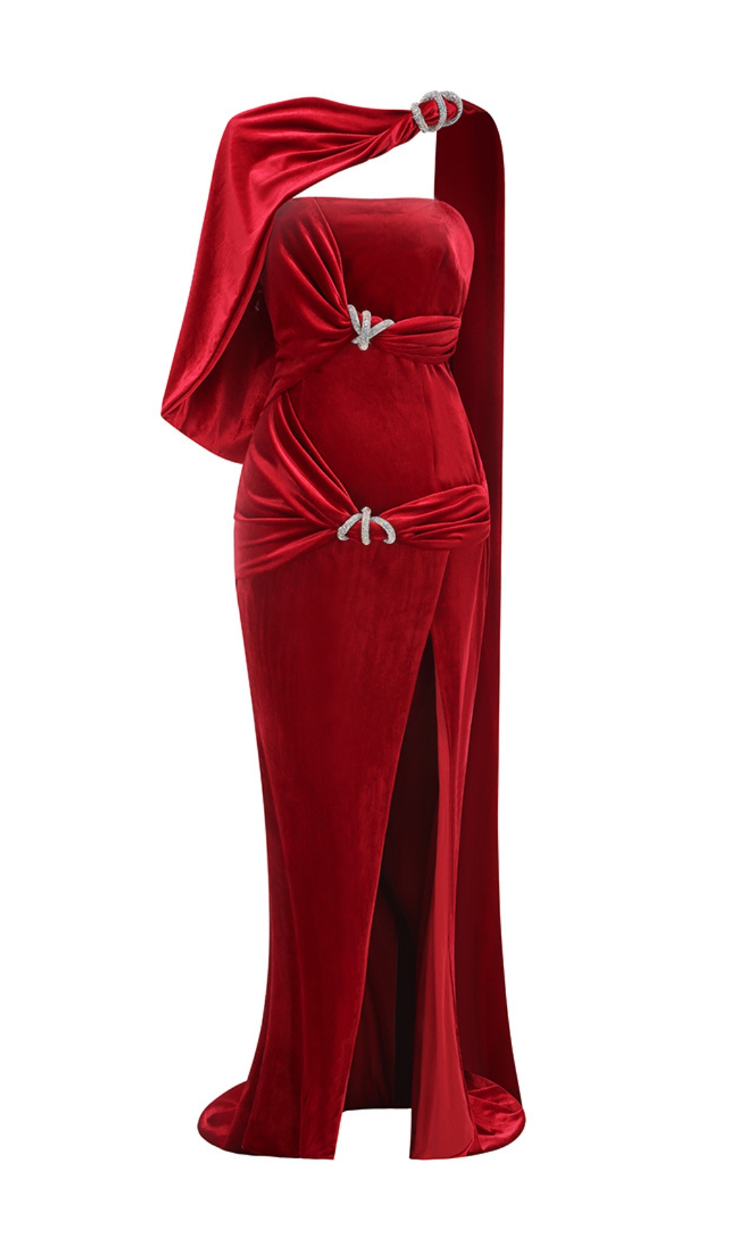 Fashionslee Women Carlijn Red Velvet Caplet Maxi Dress