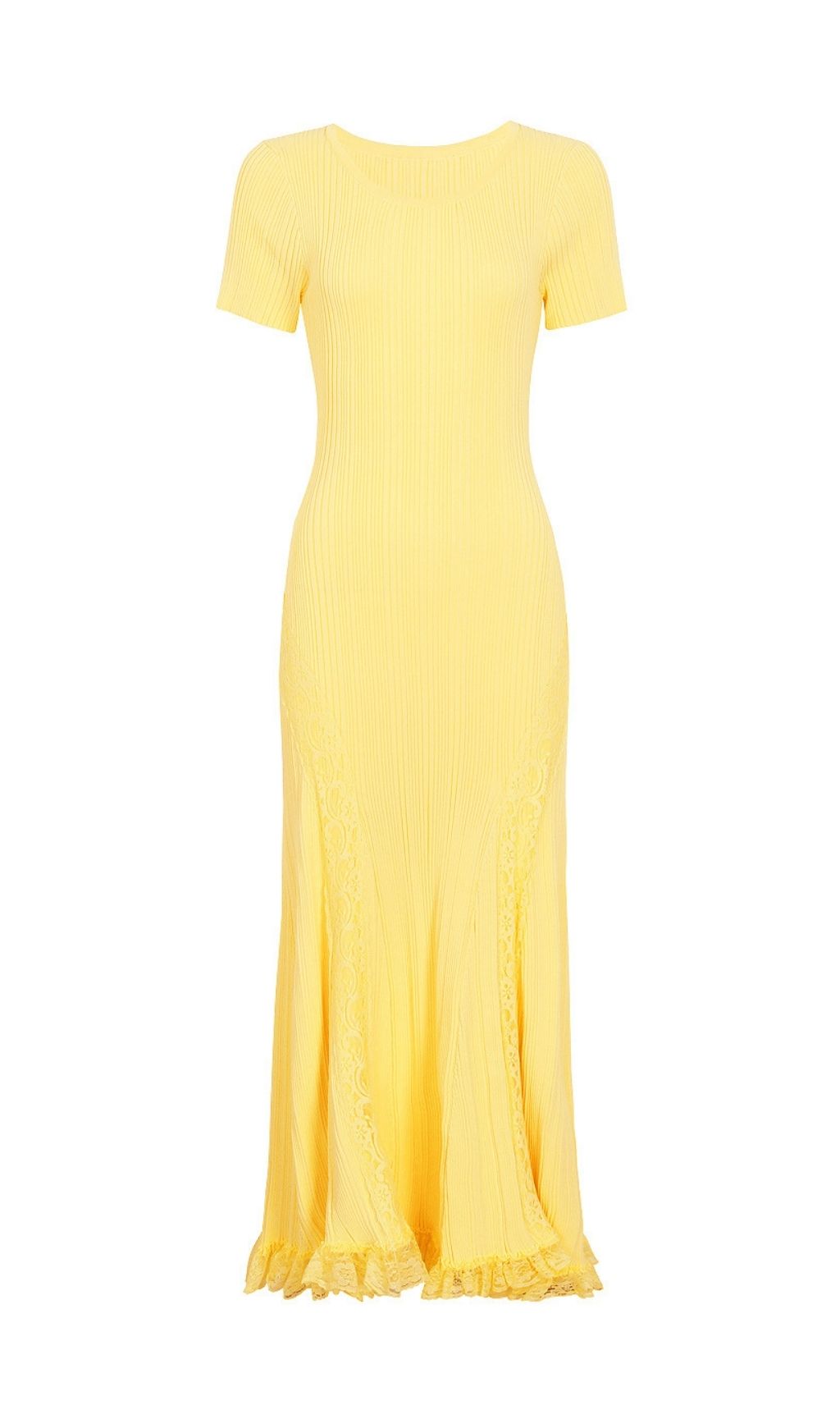 Fashionslee Women Kinzy Yellow Short Sleeve Lace Midi Dress