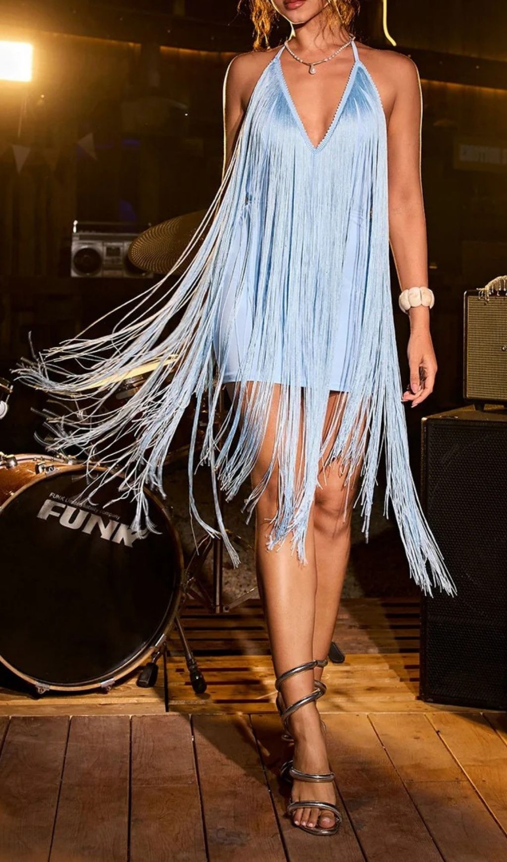 Fashionslee Women Claribel Halterneck Fringe Midi Dress