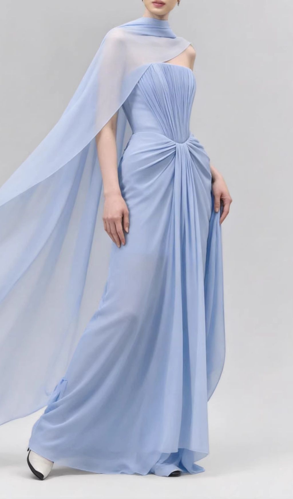 Fashionslee Women Kayley Blue Strapless Pleated Maxi Dress With Shawl