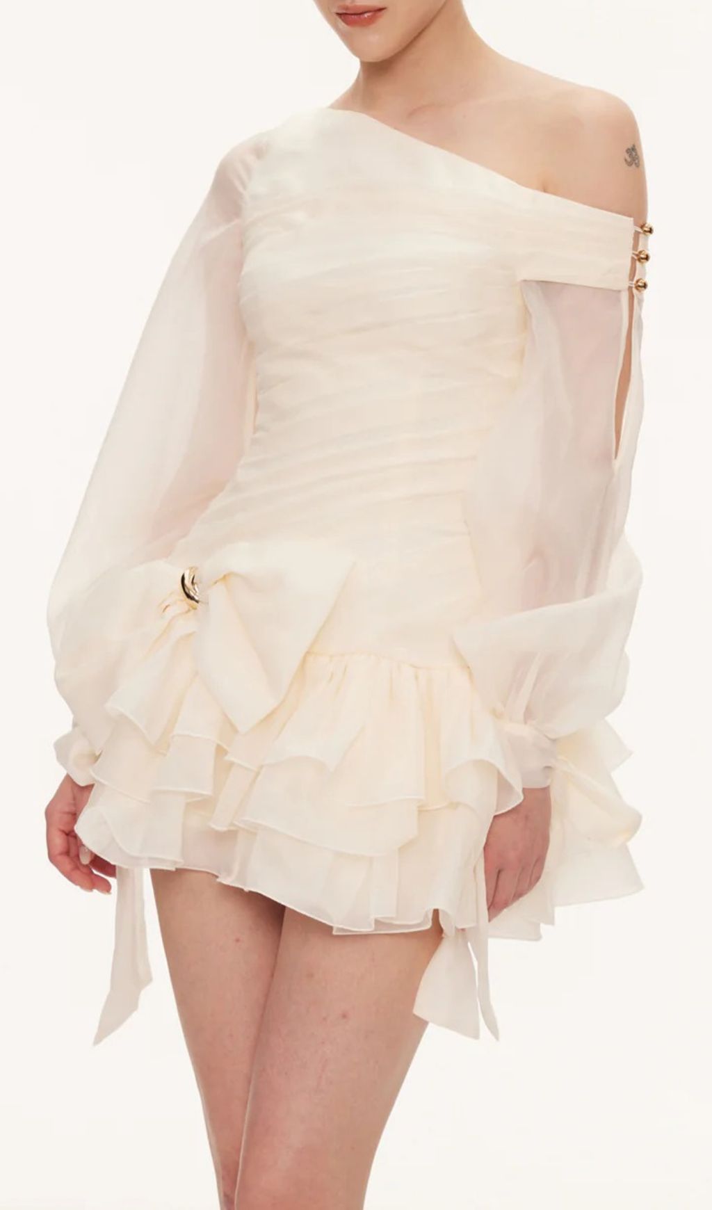 TRENDING ASYMMETRIC PUFFY MINI DRESS IN SATIN - OWNCI TRENDING ASYMMETRIC PUFFY MINI DRESS IN SATIN - OWNCI