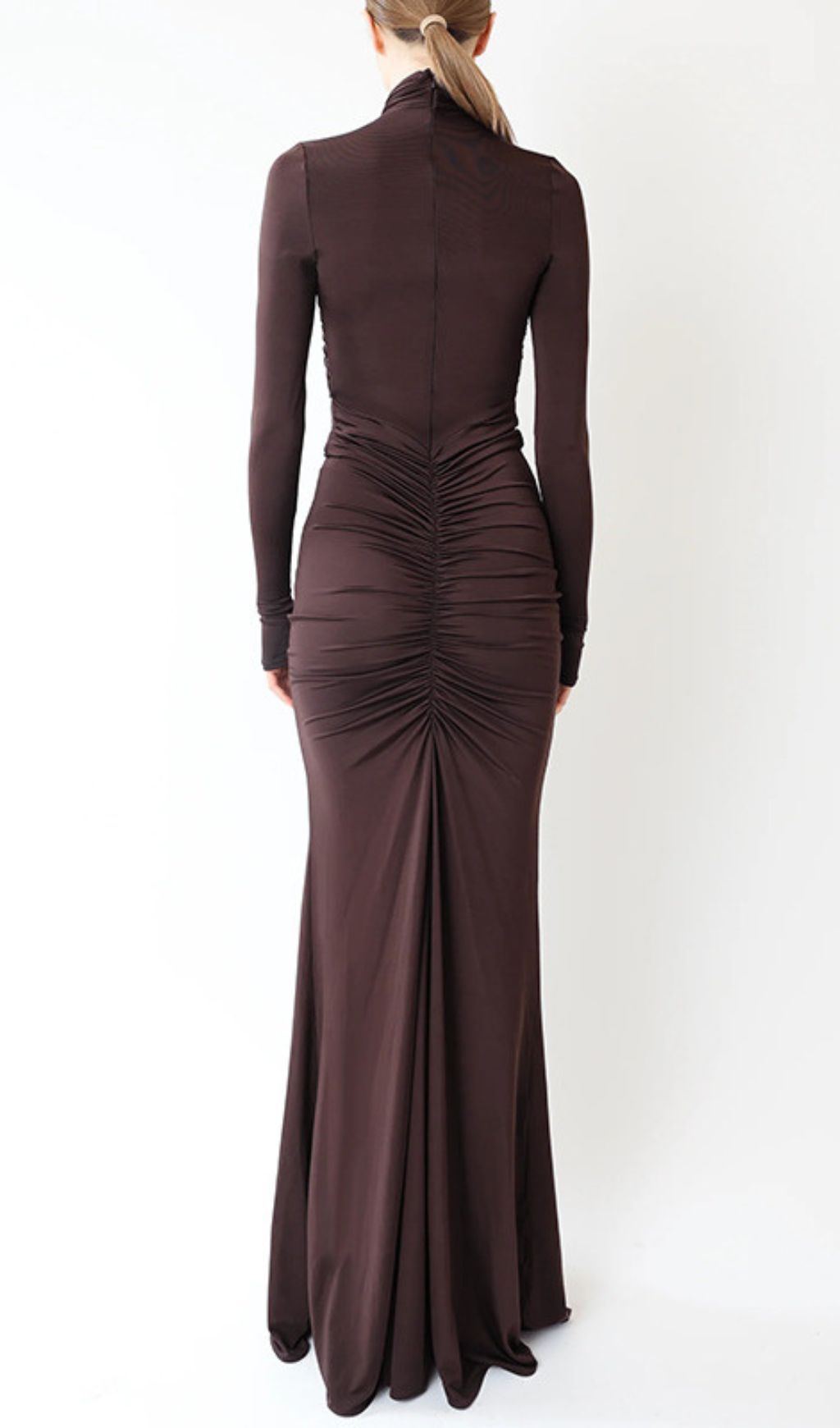 Fashionslee Women Inaya Coffee Long Sleeve Ruched Maxi Dress