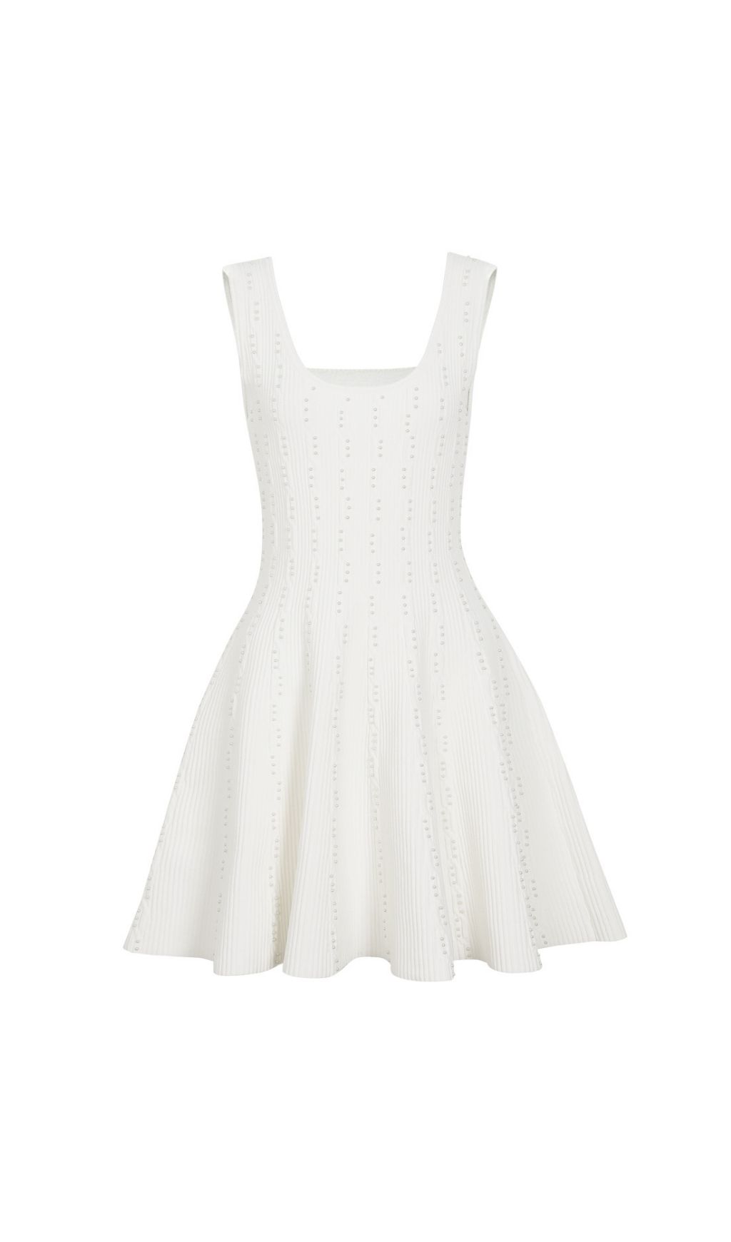 Fashionslee Women Kinneret White Sleeveless Beaded Knit Mini Dress
