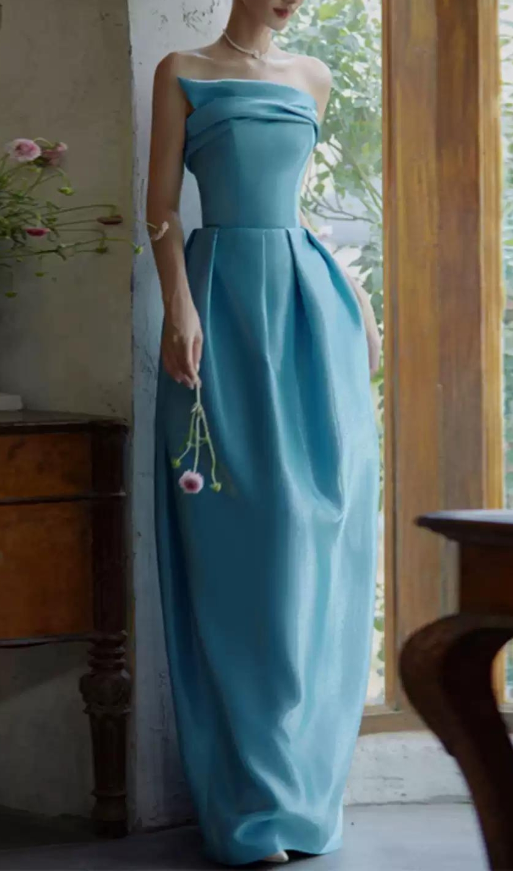 Fashionslee Women Bode Blue Strapless Bud Maxi Dress