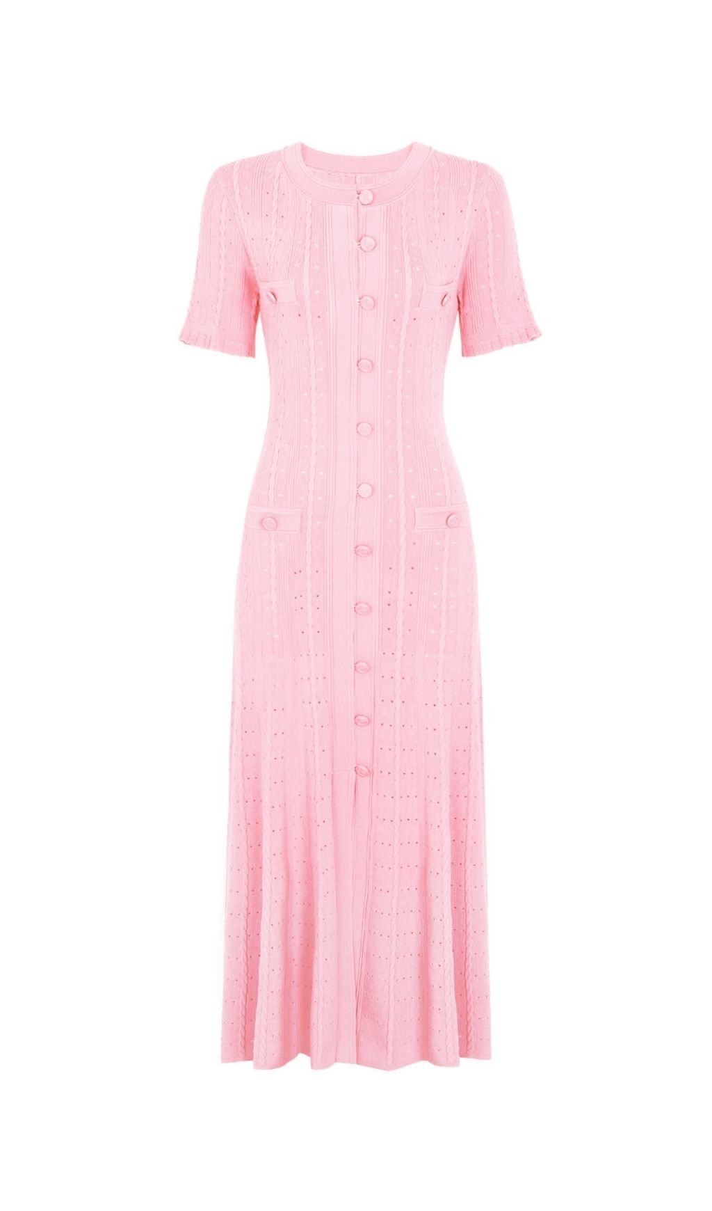 Fashionslee Women Kilenya Light Pink Knit Short Sleeve Midi Dress