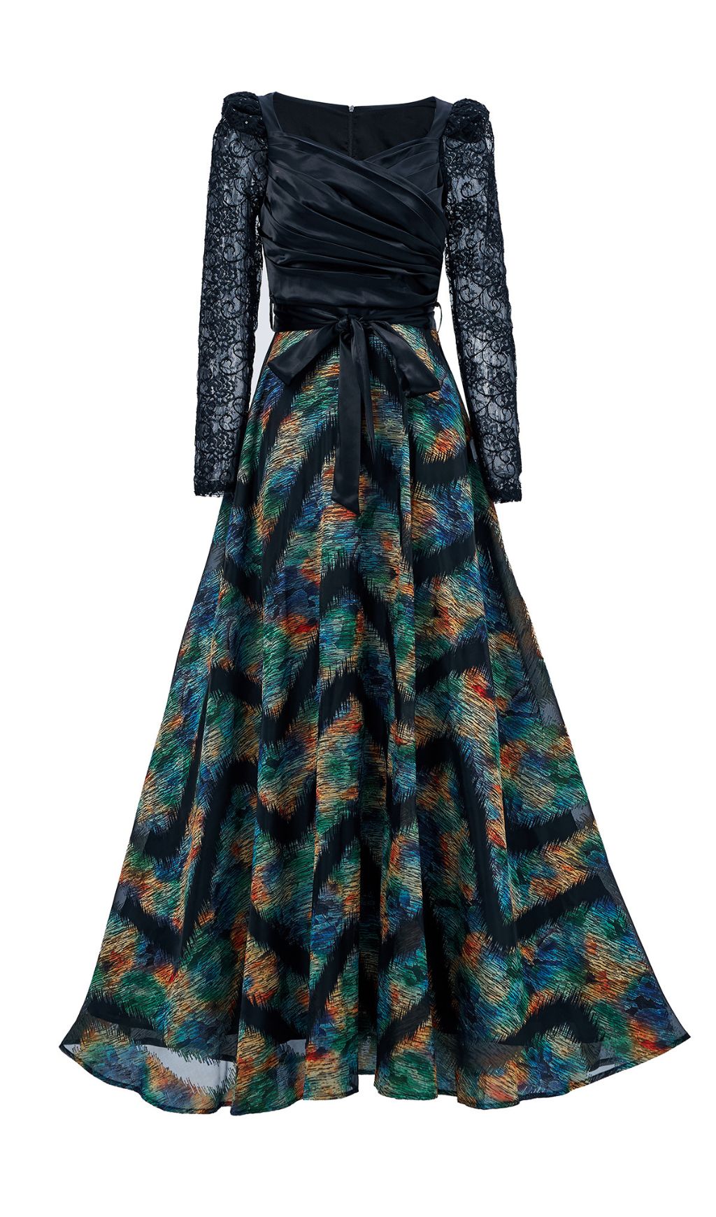 Fashionslee Women Ffan Green Ruched Long Sleeve Maxi Dress