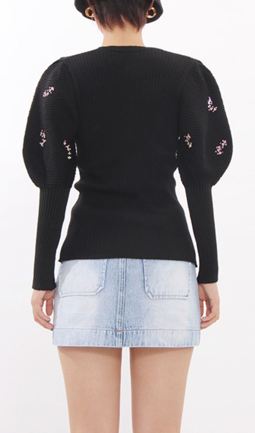 Fashionslee Women Ichiko Black Embellished Sweater
