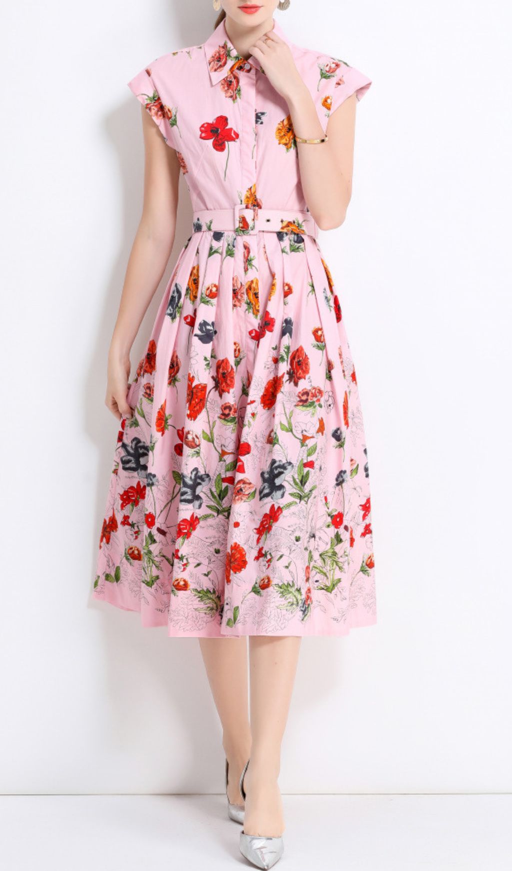 44e1fbf6088171c330e00e9232786ae5.jpg Fashionslee Women Fusca Pink Flower Printed Midi Dress