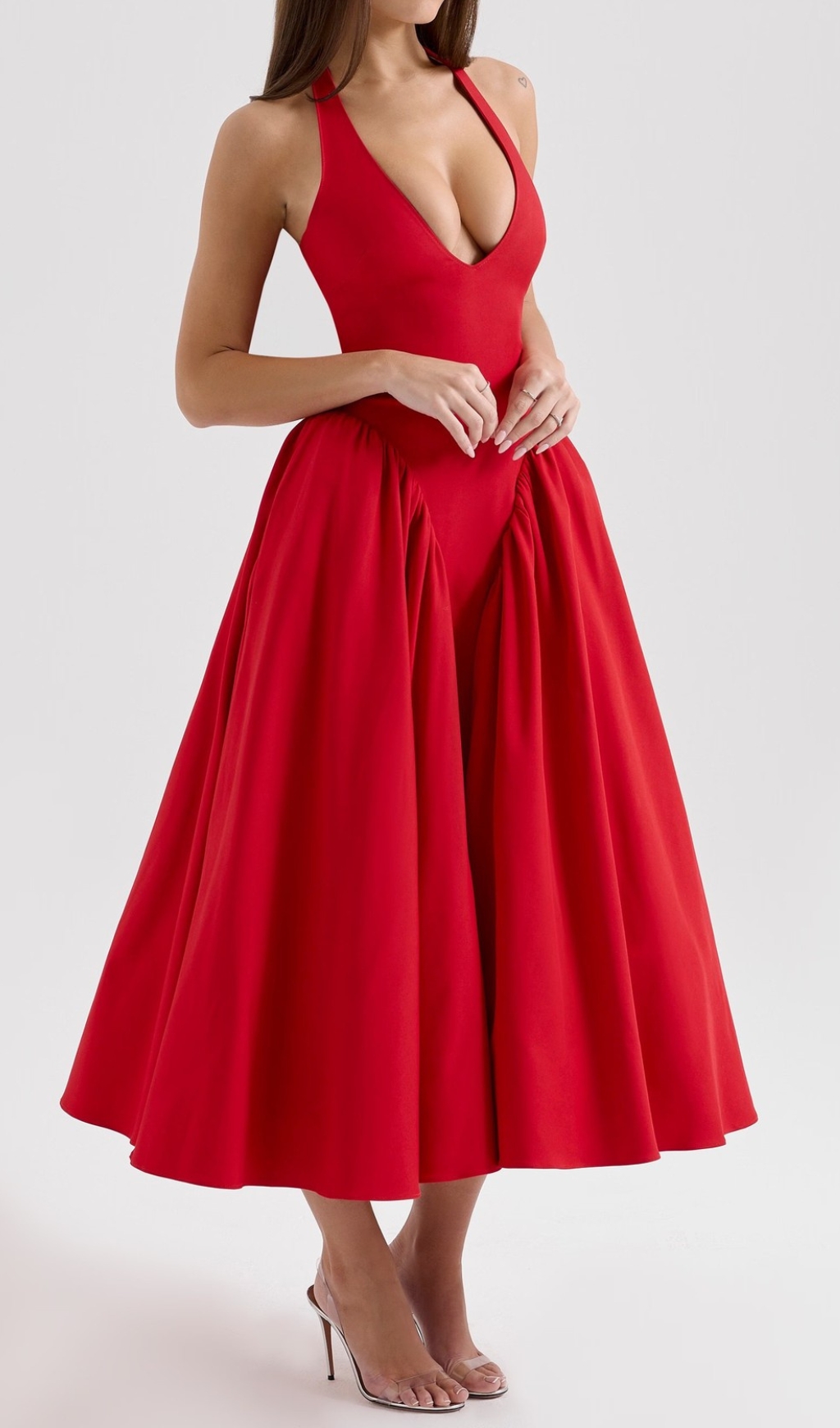 44e2ea41fd41f78fc84430a02c108ff5.jpg Fashionslee Women Dierdra Red Halter Midi Dress