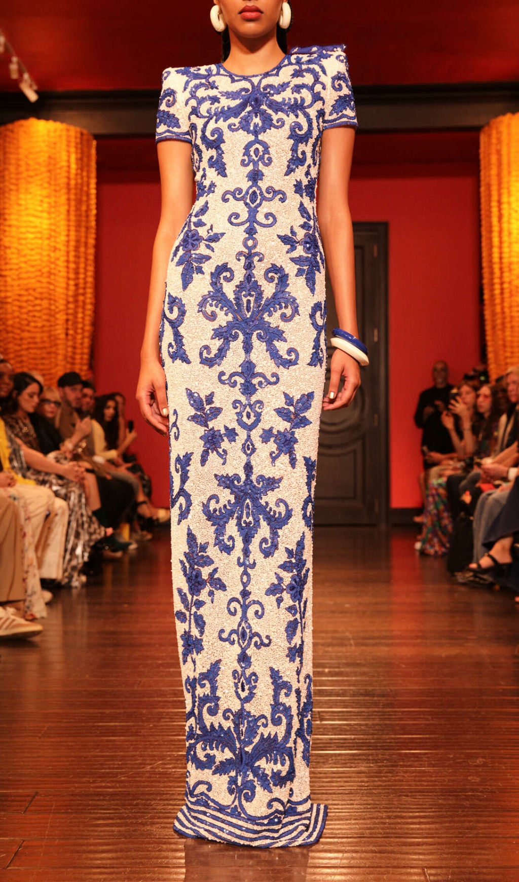 Fashionslee Women Bat Blue Printed Bandage Maxi Dress