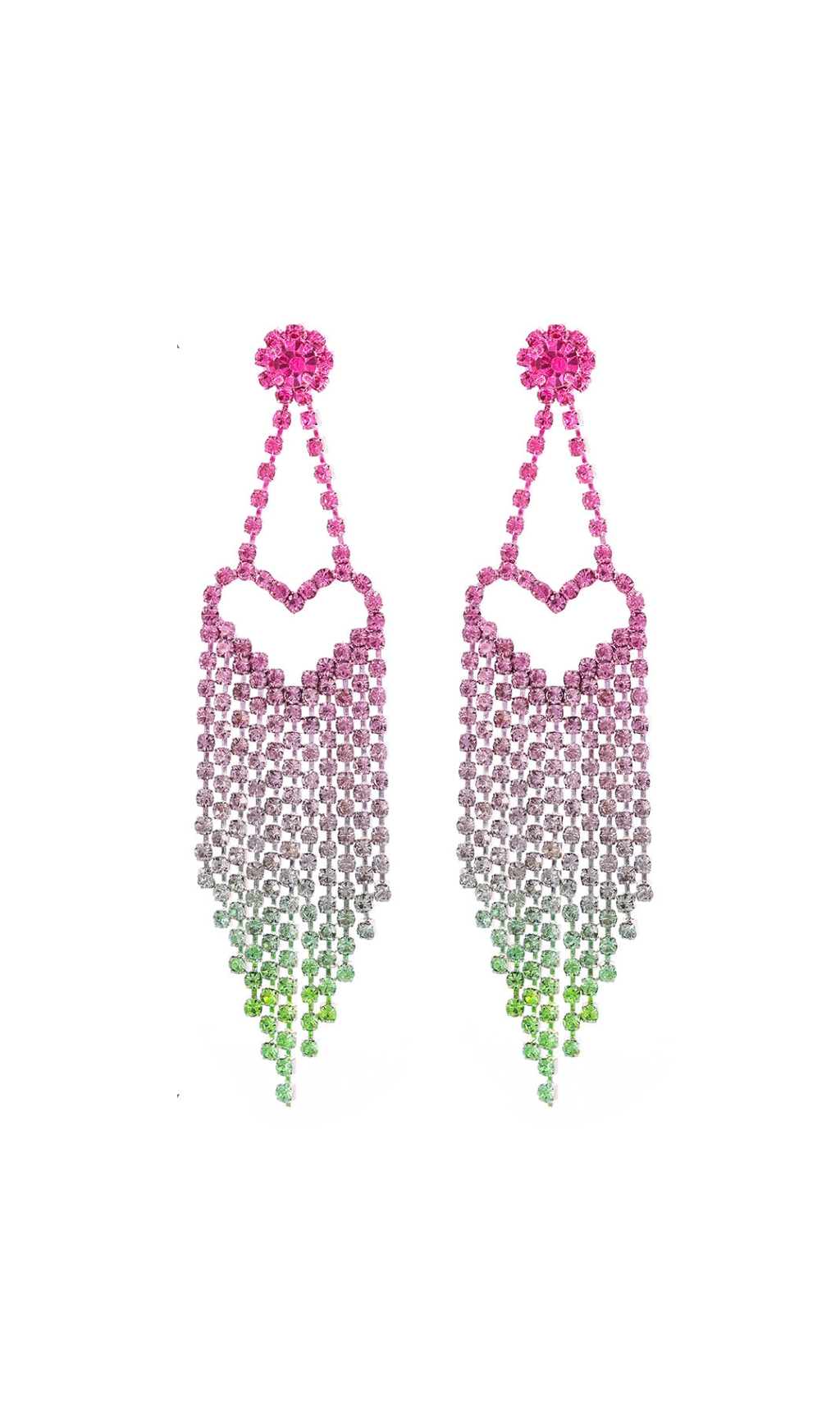 Fashionslee Women Demetra Rhinestone Heart Tassel Earrings