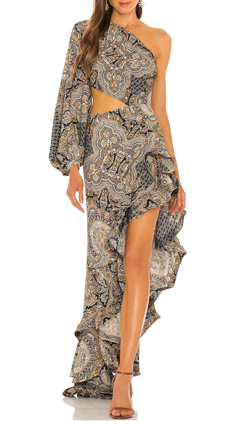 450814ebdfdec18cef73573ced179c25.jpg Fashionslee Women Javen Printed One-Shoulder Maxi Dress