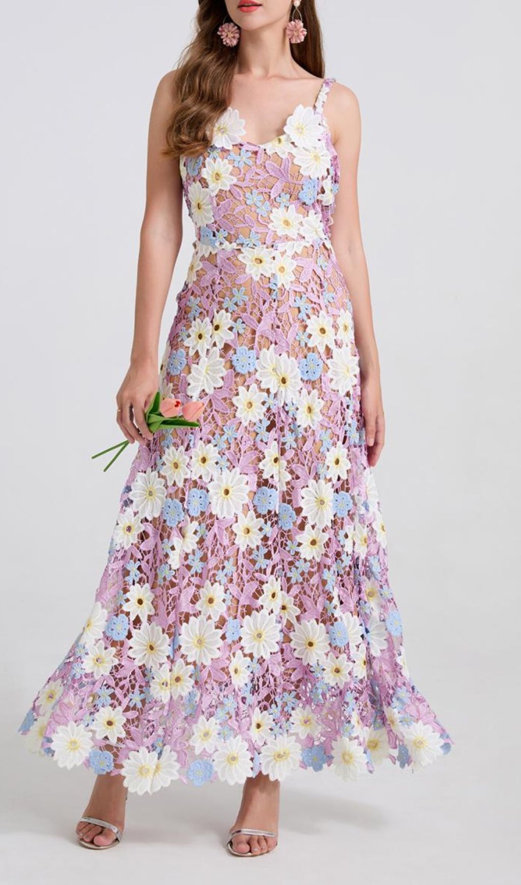 Fashionslee Women Diablo Purple Strappy Flower Maxi Dress