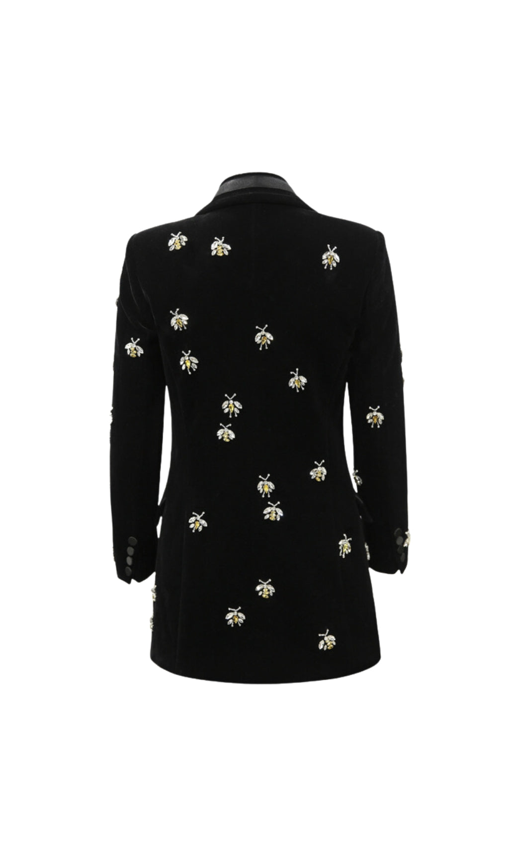 45509a426f2b19e12261c992dcb435ae.jpeg Fashionslee Women Black Velvet Blazer Jacket With Rhinestone Bees