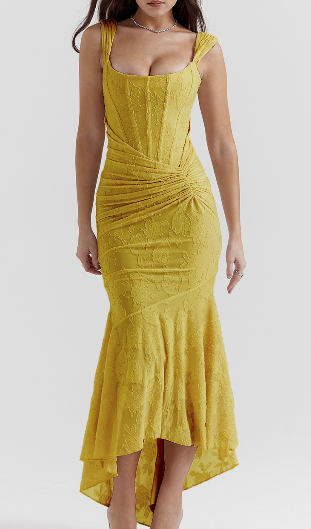 Fashionslee Women Anaëlle Yellow Floral Corset Maxi Dress