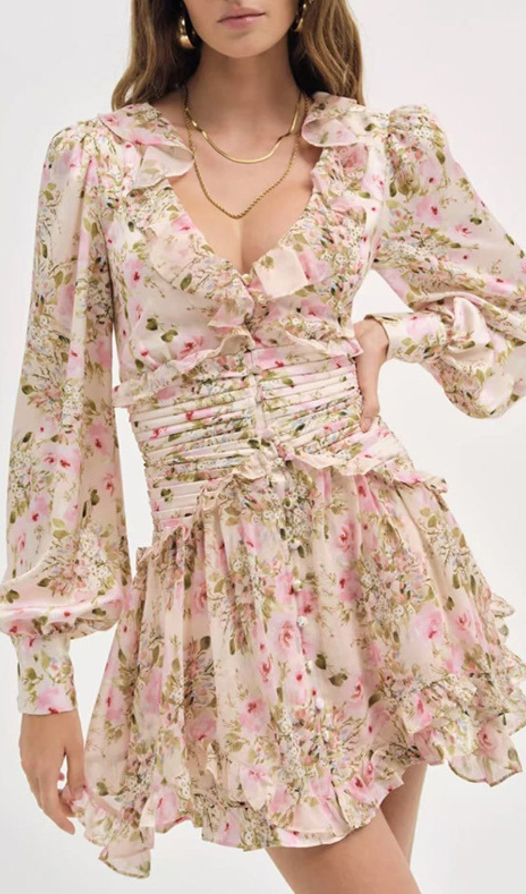 Fashionslee Women Iolanthe Floral Long Sleeve Mini Dress